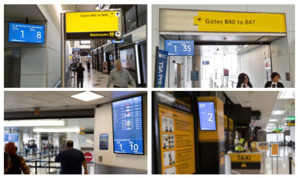 Wait time signage from Newark International Airport